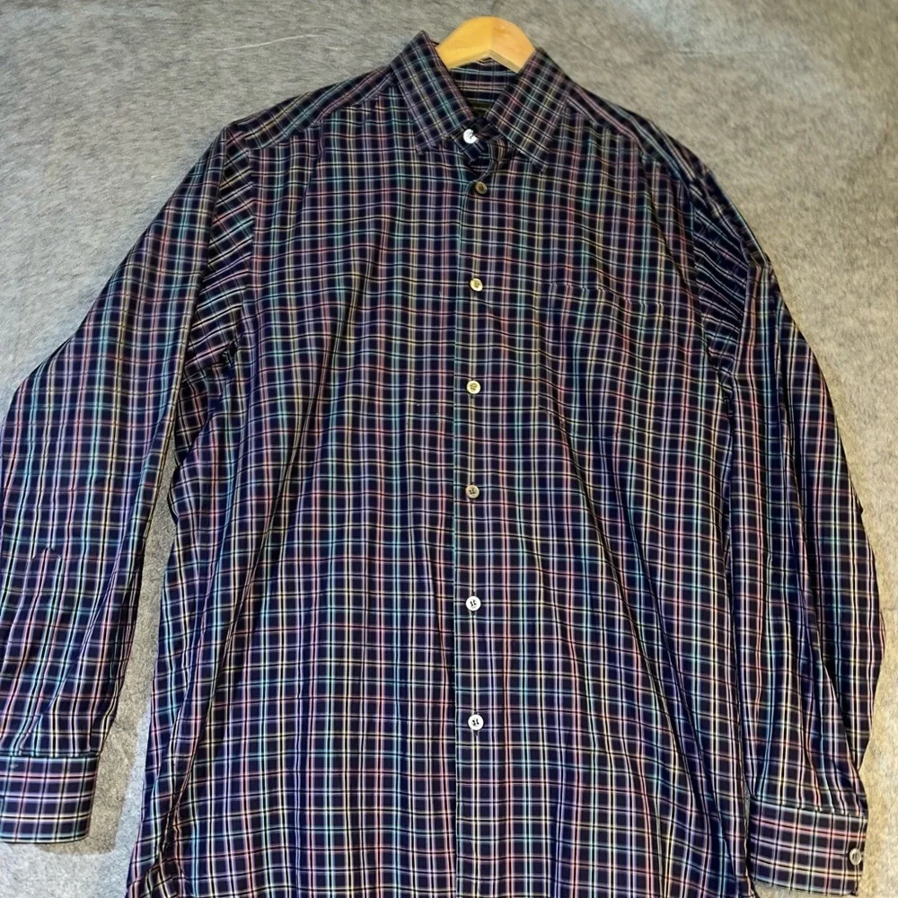 Ermenegildo Zegna Men’s Plaid Button-Up Shirt‎ L 100% Cotton Made in Italy